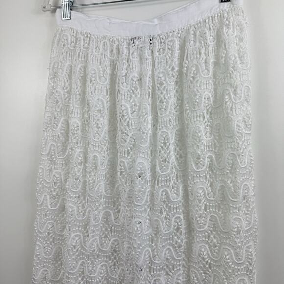Moeva Flavy White Lace Cover-Up Maxi Skirt Large Crystal Rhinestone Snap Button - Picture 12 of 16